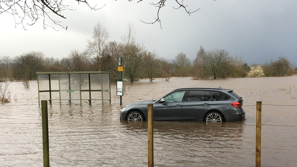 A car stuck in floodwater after heavy rain hit the Stirling area in December 2019. 