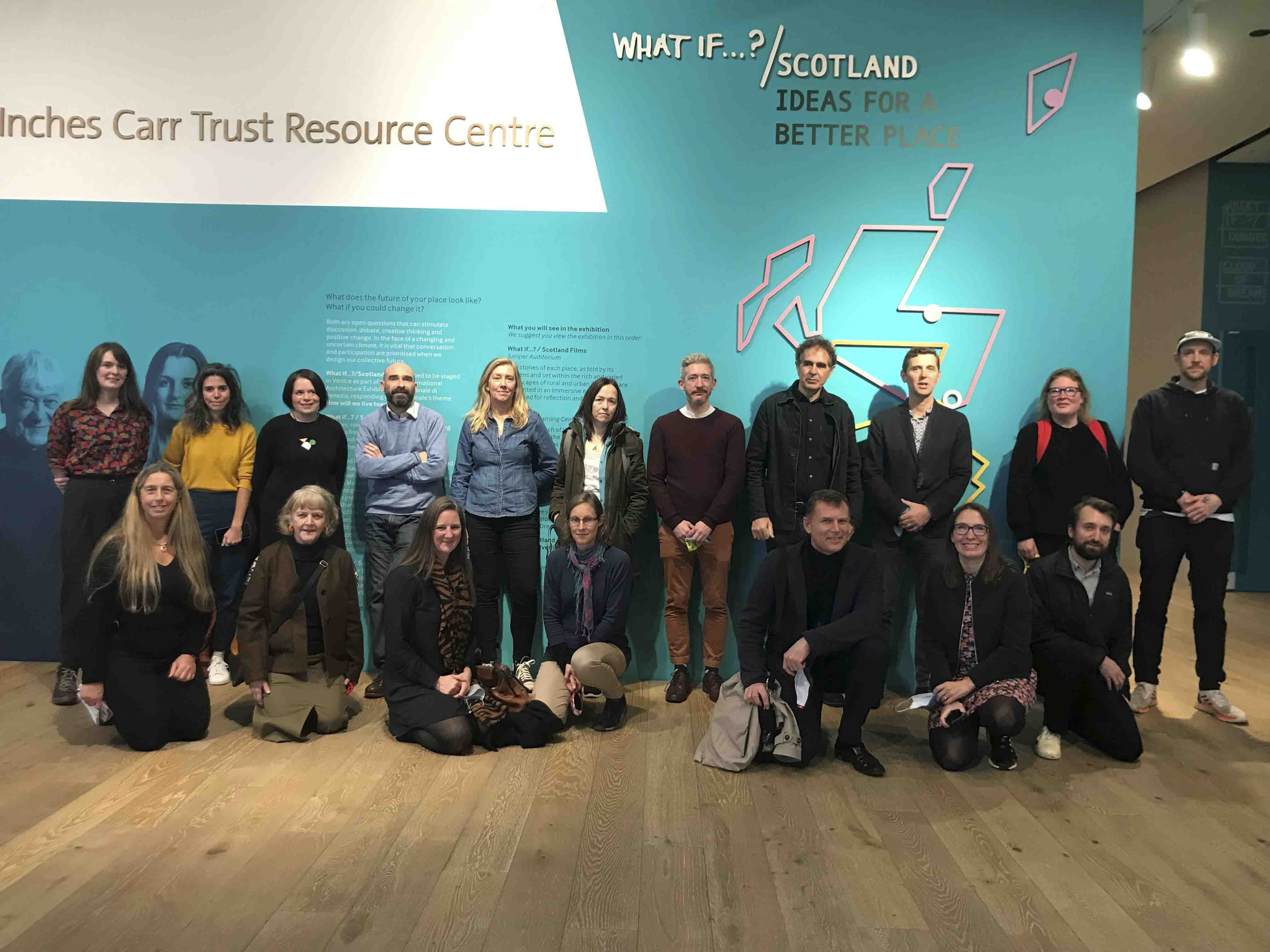 A group photograph of A&DS members of staff at the What If...?/Scotland exhibition at V&A Dundee